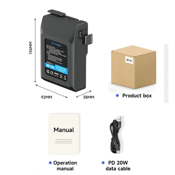 V Mount Batteri, Høj Kapacitet til Video Udstyr, Ideel til Blackmagic URSA Mini Pro,BP-95
