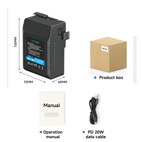 V Mount Batteri, Høj Kapacitet til Video Udstyr, Ideel til Blackmagic URSA Mini Pro,BP-95