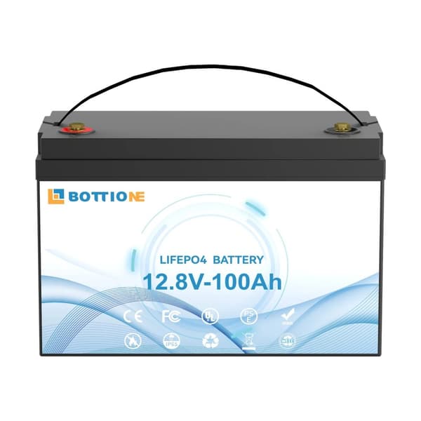LiFePO4-batteri, 12,8V, lang cykluslevetid, flere kapaciteter,100AH og oplader