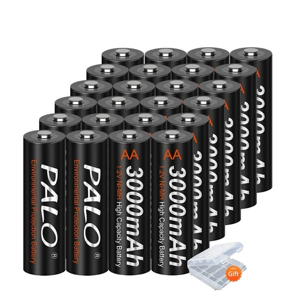 PALO AA Ladattavat Paristot, Korkea Kapasiteetti 3000mAh, 1800 Latausjaksoa,24 kpl AA-paristoa