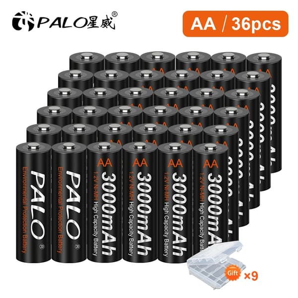 PALO AA Genopladelige Batterier, Høj Kapacitet 3000mAh, 1800 Opladningscykler,24 stk. AA-batterier
