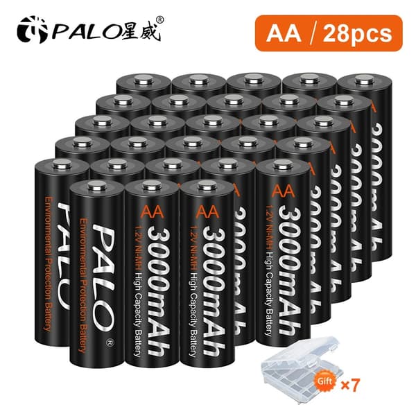 PALO AA Genopladelige Batterier, Høj Kapacitet 3000mAh, 1800 Opladningscykler,24 stk. AA-batterier