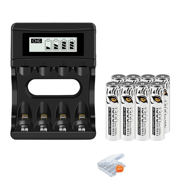PALO 1.5V AAA Genopladeligt Batterioplader, LCD Skærm, 1300mWh Kapacitet,8AAA 1 Oplader 8AAA 1 Charger
