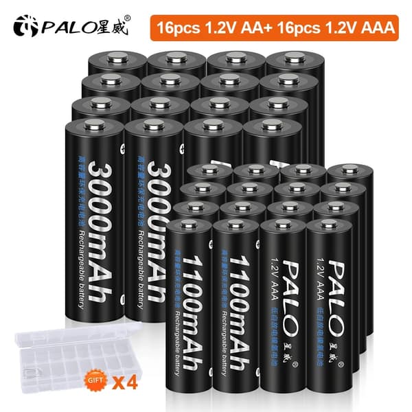 PALO Ladattavat Paristot, 3000mAh AA-kapasiteetti, 1100mAh AAA-kapasiteetti,16AA 16AAA