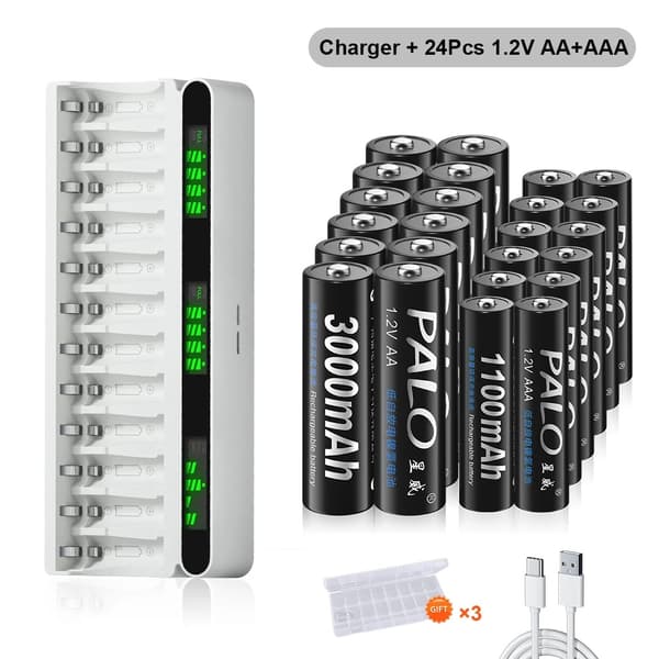 PALO Ladattavat Paristot, 3000mAh AA-kapasiteetti, 1100mAh AAA-kapasiteetti,16AA 16AAA