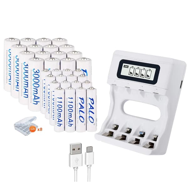 Genopladelige AA AAA Batterier, 3000mAh AA Kapacitet, 1100mAh AAA Kapacitet,16AA16AAAogoplader 16AA16AAAandcharger