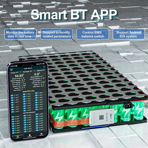 LIFEPO4 Smart Batteri Management System, Aktiv Balance Funktion, 100A Opladning/Afladningsstrøm,BD6A24S10PBD6A24S10P