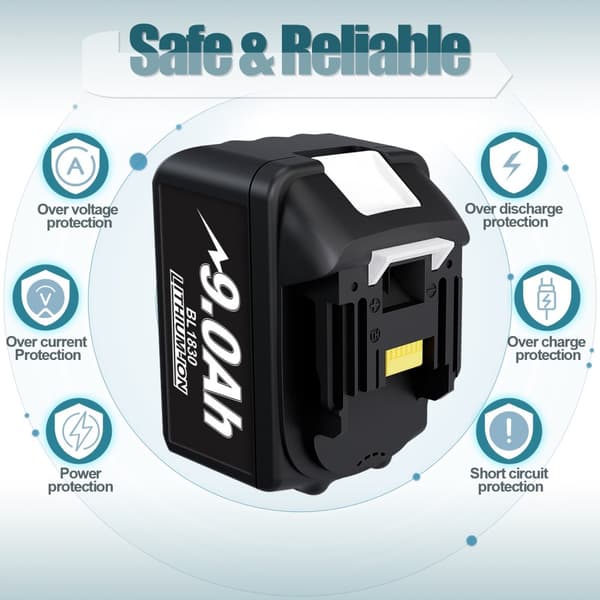 Uppladdningsbart batteri för Makita-verktyg, 9000mAh kapacitet, 2-delars set,18V, 2 st 6,0Ah Batteri