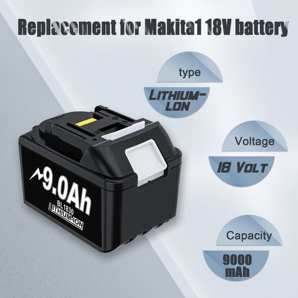 Uppladdningsbart batteri för Makita-verktyg, 9000mAh kapacitet, 2-delars set,18V, 2 st 6,0Ah Batteri