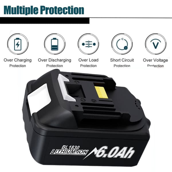 Makita 18V Litiumjonbatteri, 6000mAh Kapacitet, Kompatibel Ersättning,6,0AH-2 ST