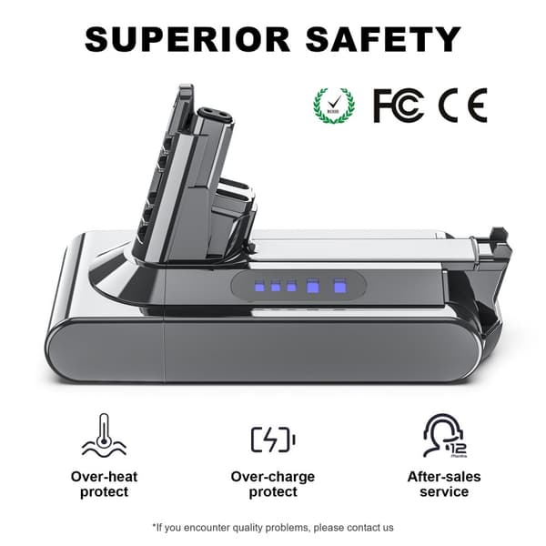 Uppladdningsbart batteri för Dyson V6, V7, V8, V10-serien, kapacitet på 6000mAh, Li-Ion-teknik,1 st 6,0ah V8 Batteri, 21,6V