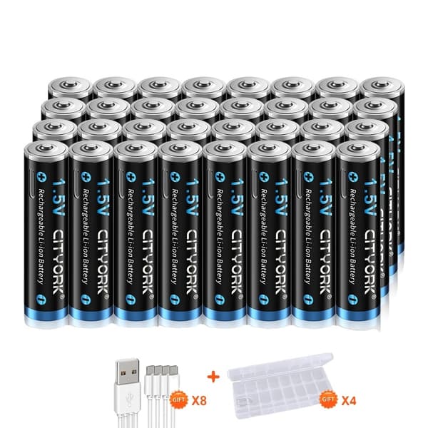 CITYORK AAA genopladelige batterier, 1200mWh kapacitet, Micro USB opladning,32 stk.