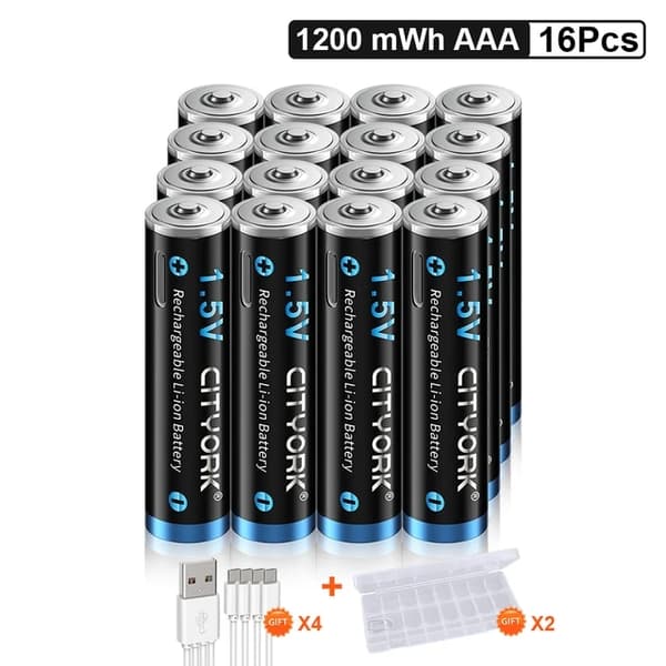 CITYORK AAA genopladelige batterier, 1200mWh kapacitet, Micro USB opladning,32 stk.