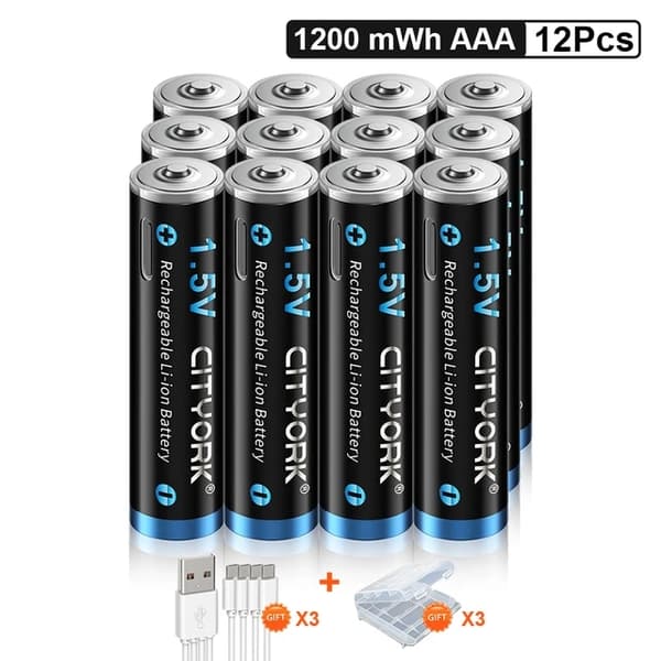 CITYORK AAA genopladelige batterier, 1200mWh kapacitet, Micro USB opladning,32 stk.