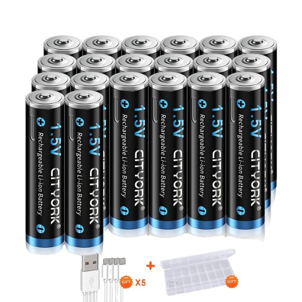 CITYORK AAA genopladelige batterier, 1200mWh kapacitet, Micro USB opladning,32 stk.