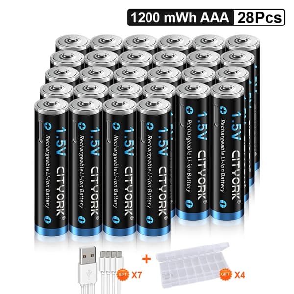 CITYORK AAA genopladelige batterier, 1200mWh kapacitet, Micro USB opladning,32 stk.