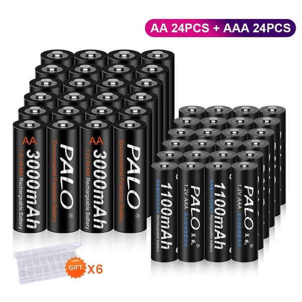 PALO Ladattavat Paristot, 3000mAh AA-kapasiteetti, 1100mAh AAA-kapasiteetti,24AA AAA