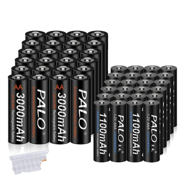PALO Ladattavat Paristot, 3000mAh AA-kapasiteetti, 1100mAh AAA-kapasiteetti,24AA AAA