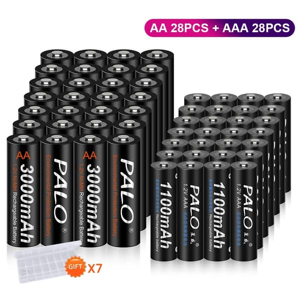 PALO Ladattavat Paristot, 3000mAh AA-kapasiteetti, 1100mAh AAA-kapasiteetti,24AA AAA