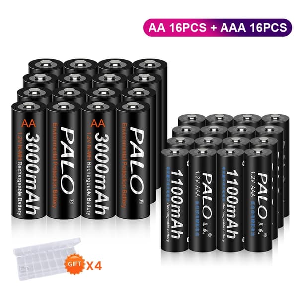 PALO Ladattavat Paristot, 3000mAh AA-kapasiteetti, 1100mAh AAA-kapasiteetti,24AA AAA