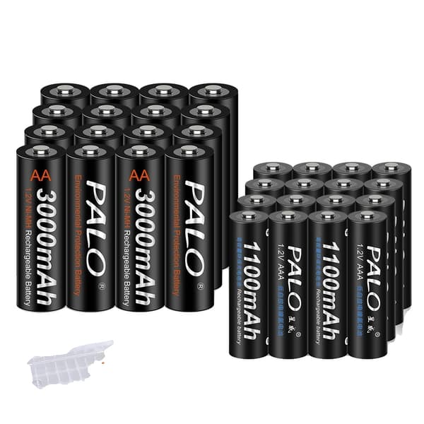 PALO Ladattavat Paristot, 3000mAh AA-kapasiteetti, 1100mAh AAA-kapasiteetti,24AA AAA