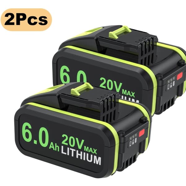 20V Erstatningsbatteri, 6.0Ah Lithium-Ion, Høj Ydelse,2 stk 6,0 ah batteri