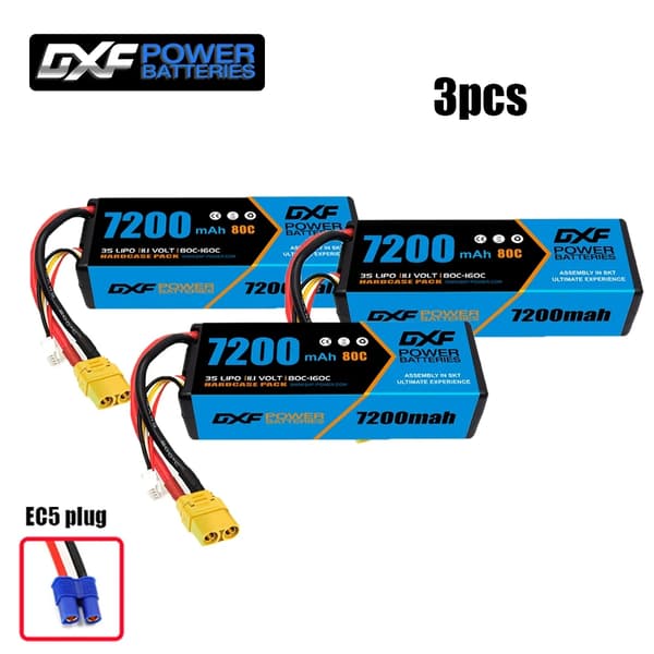 3S Lipo-batteri, 7200mAh kapacitet, 80C afladningsrate,6PCS3S720080CEC5