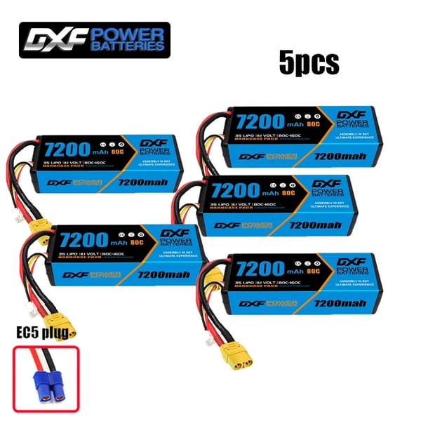 3S Lipo-batteri, 7200mAh kapacitet, 80C afladningsrate,6PCS3S720080CEC5