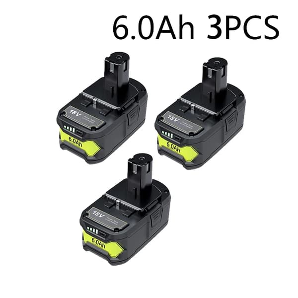 RYOBI 18V Batteri, 6000mAh Kapacitet, Genopladeligt Lithium-Ion,3 batterier