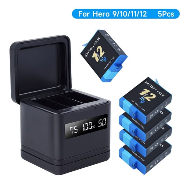 Kamerabatterioplader, 2200mAh kapacitet, LCD-display,5 Batteri 1 Oplader