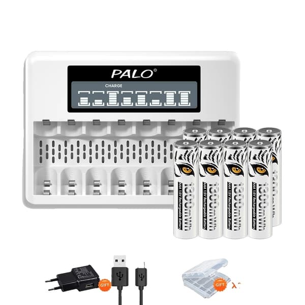 Genopladelige AAA-batterier, 1300mWh kapacitet, miljøvenligt design,8AAA 1 Oplader
