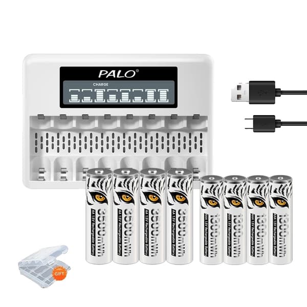 PALO Ladattavat Paristot, AA 3500mWh, AAA 1300mWh,4AA 4AAA 1Laturi
