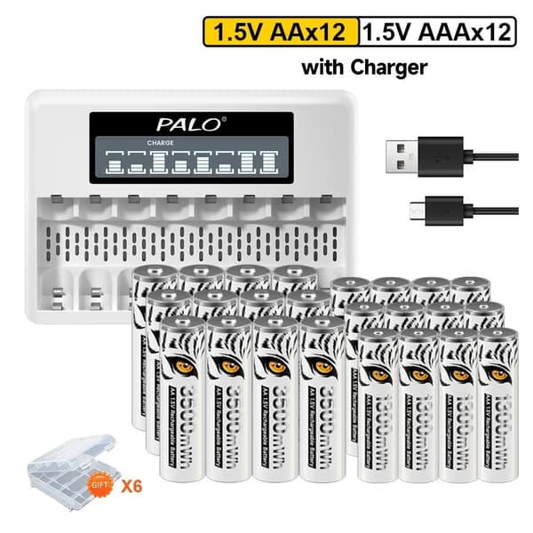 PALO Genopladelige Batterier, AA 3500mWh, AAA 1300mWh,4AA 4AAA 1Lader