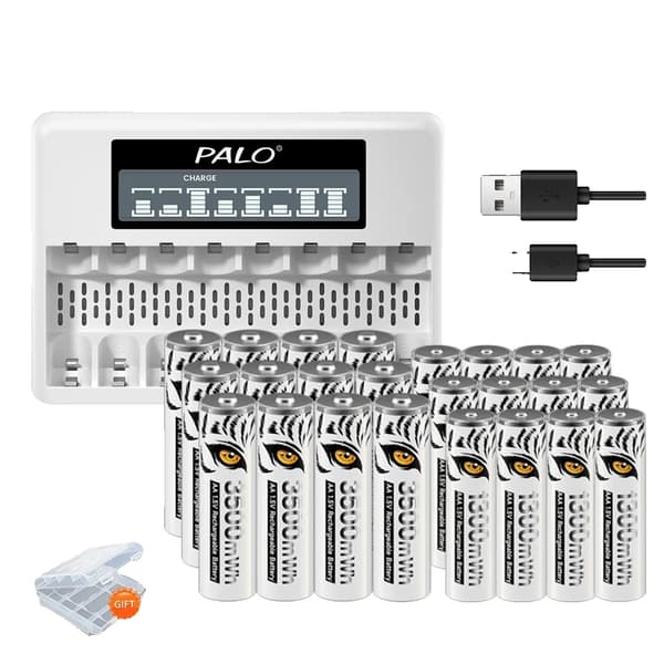PALO Genopladelige Batterier, AA 3500mWh, AAA 1300mWh,4AA 4AAA 1Lader