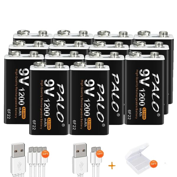 PALO 9V Genopladeligt Li-ion Batteri, 1200mAh Kapacitet, Tilgængelig i 8-16 stk,16 stk. batteri