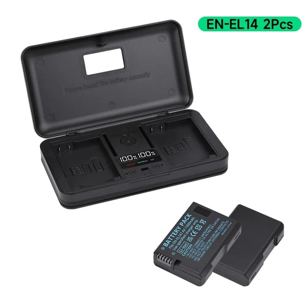 EN-EL14 Batteri Pack, 1500mAh Kapacitet, Kompatibel med Nikon Kameraer,4 stk. og oplader