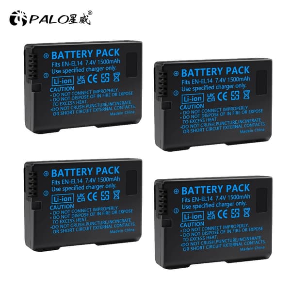 EN-EL14 Batteri Pack, 1500mAh Kapacitet, Kompatibel med Nikon Kameraer,4 stk. og oplader