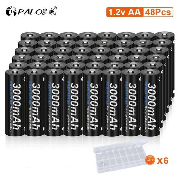 1.2V AA genopladelige batterier, 3000mAh kapacitet, miljøvenlige,48 stk. AA-batterier