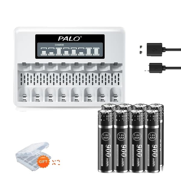 PALO Lithium Genopladelige Batterier, Hurtig LCD Oplader, Flere Kapacitetsmuligheder,20AAA med 1 oplader