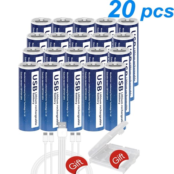 PALO USB genopladelige batterier, 1,5V lithium, 2800mWh kapacitet,20 stk.