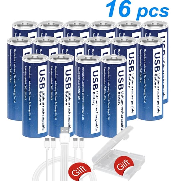 PALO USB genopladelige batterier, 1,5V lithium, 2800mWh kapacitet,20 stk.