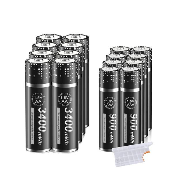 PALO Genopladelig Batterioplader, LCD Skærm, 8 Pladser, Inkluderer AA & AAA Batterier,12AA AAA