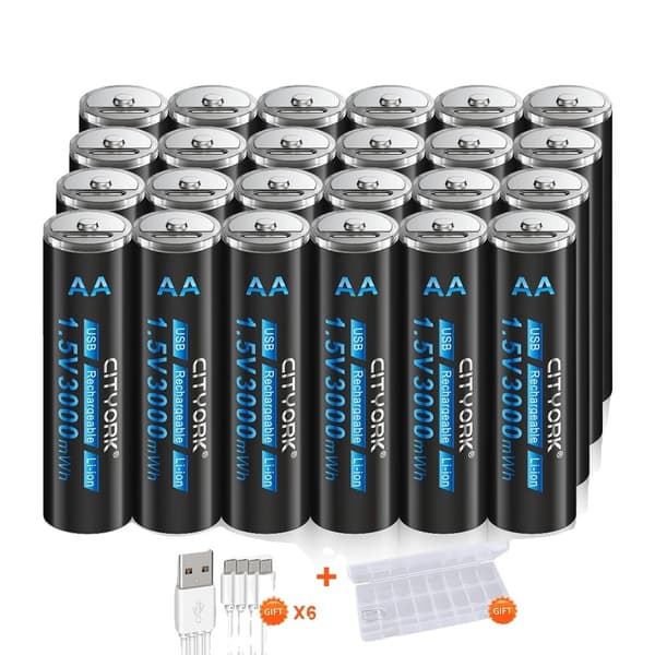 CITYORK Ladattava AA-paristo, 3000mWh kapasiteetti, USB-latausmenetelmä,32 kpl
