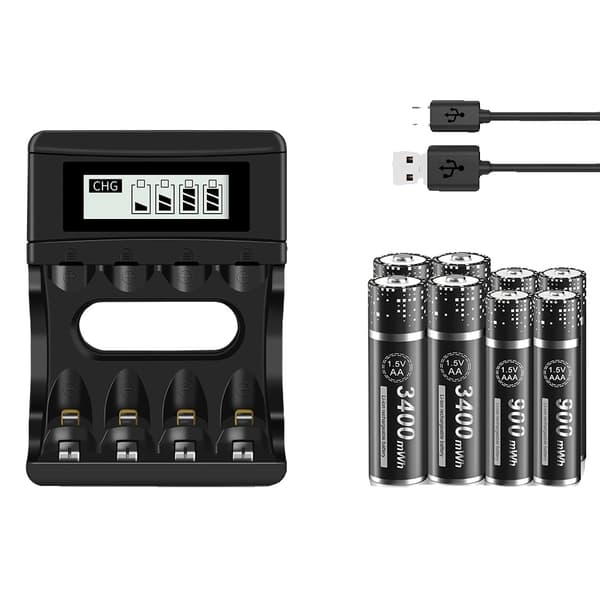 PALO 1.5V AA Genopladeligt Batteri Sæt, Høj Kapacitet 3400mWh, Inkluderer Oplader,4 AA 4 AAA 1 Oplader 4 AA 4 AAA 1 Charger