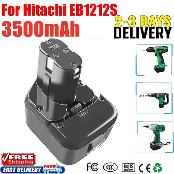 Uppladdningsbart batteri för Hitachi EB1212S, 3500mAh kapacitet, Ni-MH-teknologi,4 stycken batteri