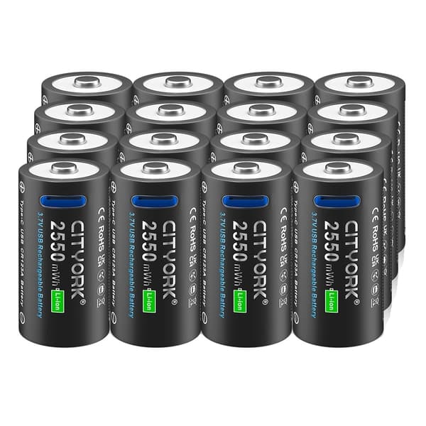 CR123A Ladattava Akka, 2550mWh Kapasiteetti, Pitkäikäinen Ladattava,32 kpl 16340 akkua