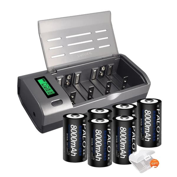 PALO D Størrelse Genopladeligt Batteri, 8000mAh Kapacitet, Smart Opladningskompatibilitet,6 batterier 1 oplader 6 battery 1 charger