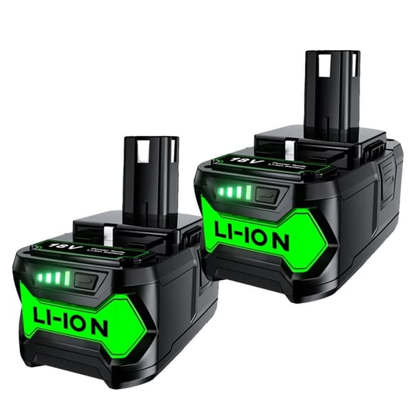 18V Li-Ion genopladeligt batteri, 6000mAh kapacitet, kompatibelt med flere Ryobi modeller,2 stk. batteri