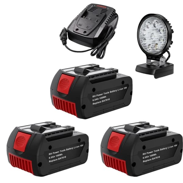 Bosch 18V Ersättningsbatteri, 6000mAh kapacitet, Snabbladdare 4A,Sats 6