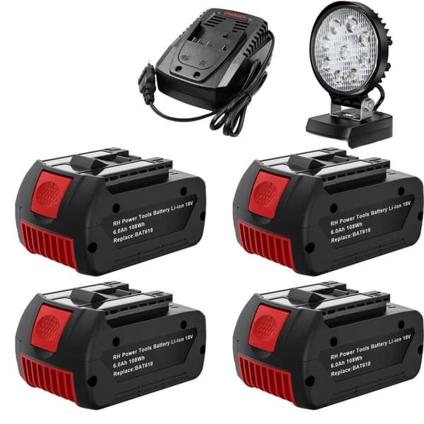 Bosch 18V Ersättningsbatteri, 6000mAh kapacitet, Snabbladdare 4A,Sats 6